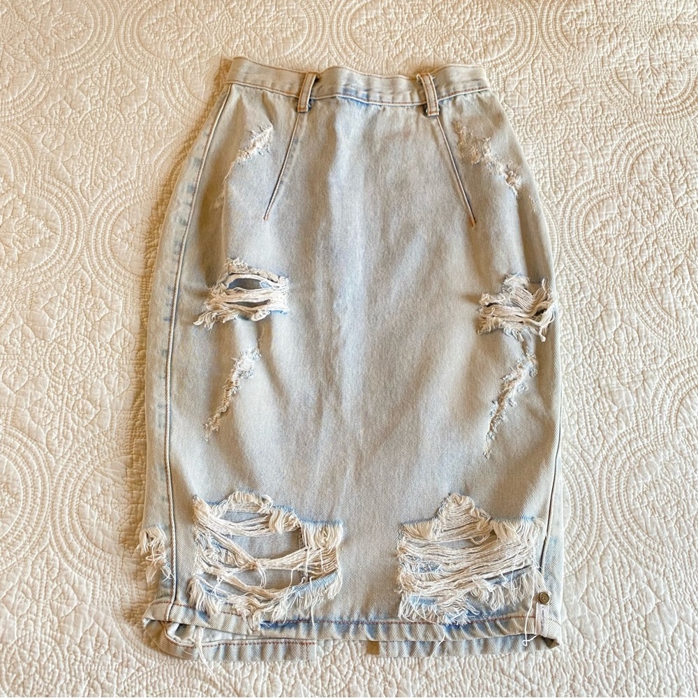 Distressed Light Blue Denim Skirt - Picture 8 of 8